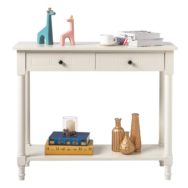 2-Tier Console Table with 2 Drawers， Console Tables for Entryway, Sofa Table with Storage Shelves, Entryway Table Behind Sofa Couch, for Living Room, Kitchen, Cream White