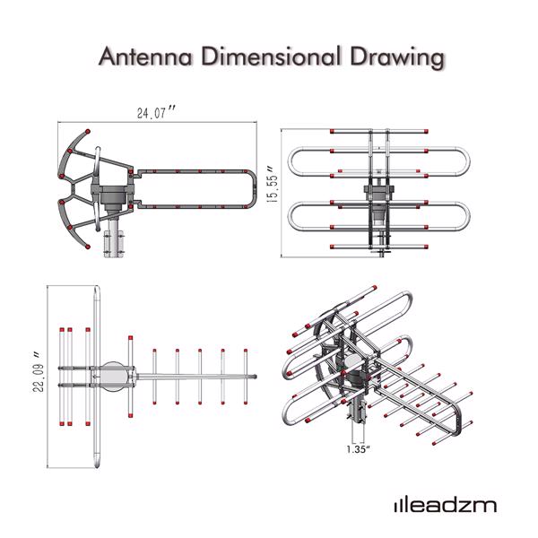 Leadzm TA-851B 350°Rotation UV Dual Frequency 45-860MHz 22-28dB Open Antenna Silver Gray