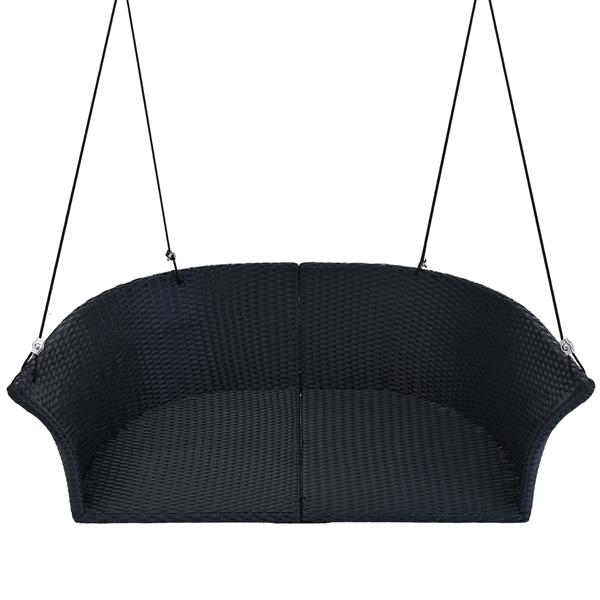 51.9" 2-Person Hanging Seat, Rattan Woven Swing Chair, Porch Swing With Ropes, Black Wicker And White Cushion