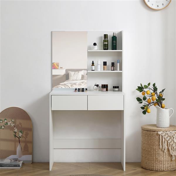 Vanity desk with mirror, dressing table with 2 drawers, white color