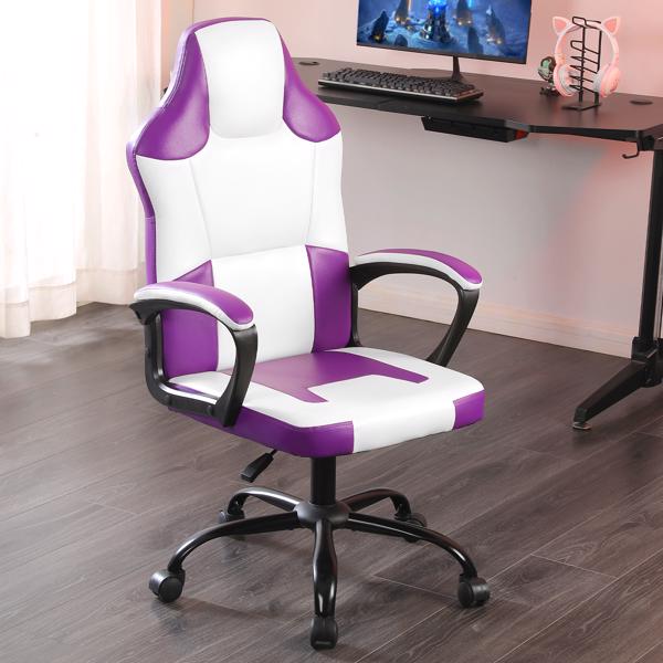 Computer Gaming Chair, Video Game Chairs with Breathable PU Leather, Comfy Swivel Seat, Height Adjustable Computer Chair, Racing E-Sport Gamer Chair for Adults and Teenagers, Purple