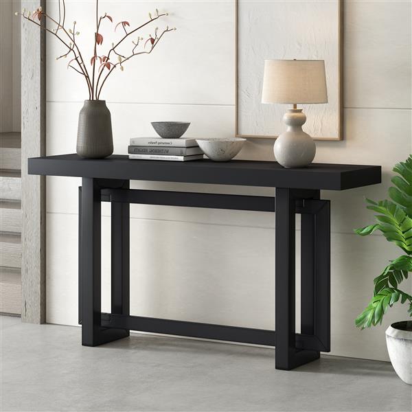 Contemporary Console Table with Wood Top, Extra Long Entryway Table for Entryway, Hallway, Living Room, Foyer, Corridor