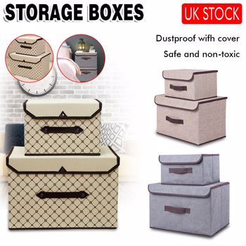 2 IN 1 Foldable Square Fabric Canvas Storage Boxes Portable Drawer With Lid UK