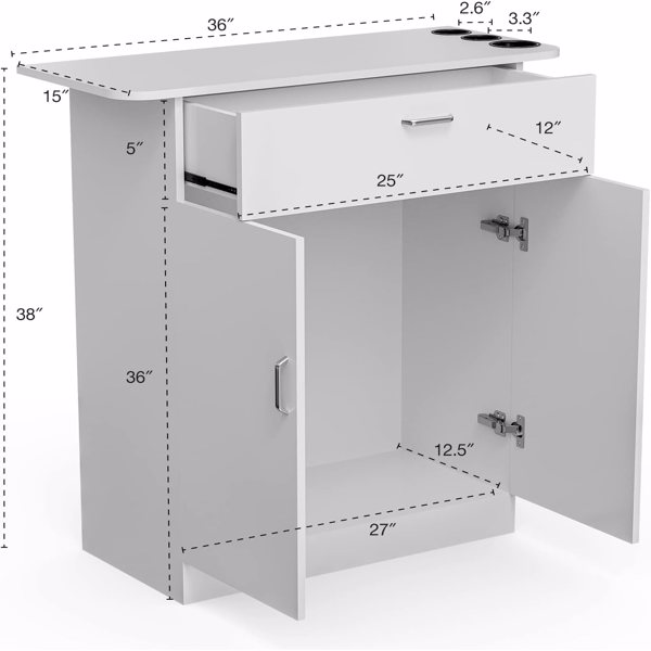 Barber Cabinet Storage Station, Free Standing Beauty Hair Stations for Salon Barber Utility Unit with Holders Styling Salon Spa Equipment with Drawer and Cabinet(White)