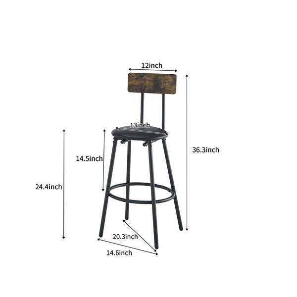 Bar Table and Chairs Set for 2, 3 Pieces Pub Dining Table Set, 2 Bar Stools PU Upholstery Seat with Backrest for Kitchen, Apartment, Small Space