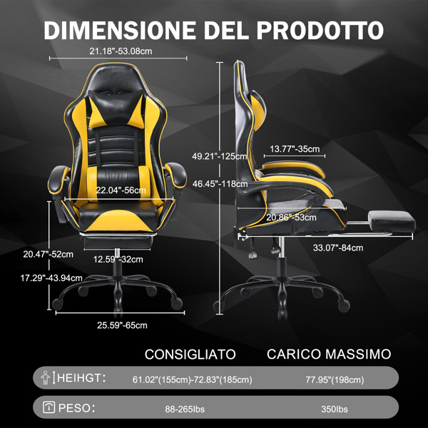 Computer Gaming Chairs with Footrest, Ergonomic Gaming Computer Chair for Adults, PU Leather Office Chair Adjustable Desk Chairs with Wheels, 360°Swivel Big and Tall Gamer Chair, Yellow