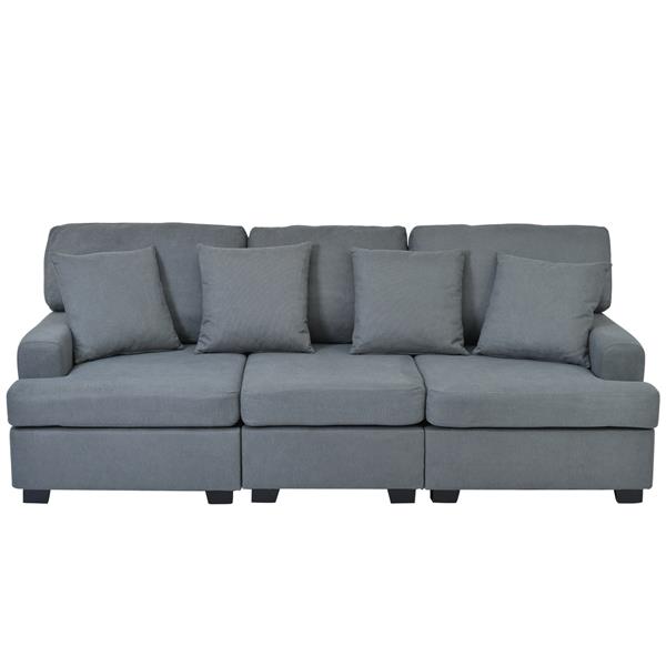 3 Seat Sofa with Removable Back and Seat Cushions and 4 Comfortable Pillows