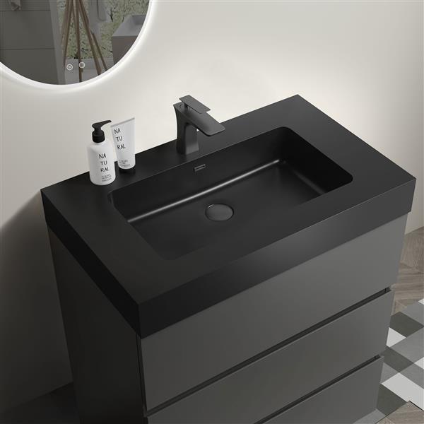 30" Gray Bathroom Vanity with Sink, Large Storage  Bathroom Vanity for Modern Bathroom, One-Piece Black Sink Basin without Drain and Faucet