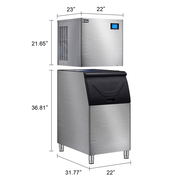 Commercial Ice Maker Machine, 400lbs/24H Production, 280lbs Storage Bin, Industrial Ice Machine, Stainless Steel Ice Maker for Bar/Cafe/Restaurant/Business, ETL Approved