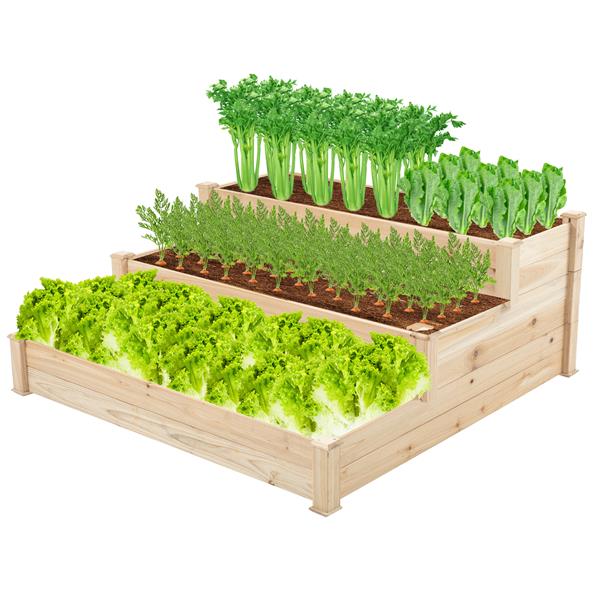 48.6 x 48.6 x 21in Raised Garden Bed Horticulture Outdoor Elevated Flower Box Tiered Garden Bed Wooden Vegetables Growing Planter for Backyard/Patio/Gardener Natural