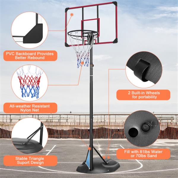 Portable Basketball Hoop Adjustable 7.5ft - 9.2ft with 32 Inch Backboard for Youth Adults Indoor Outdoor Basketball Goal Red