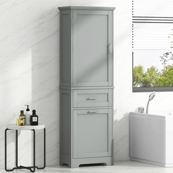 Tall Bathroom Storage Cabinet,  Storage Cabinet with Two Different Size Drawers and Adjustable Shelf, MDF Board with Painted Finish, Grey