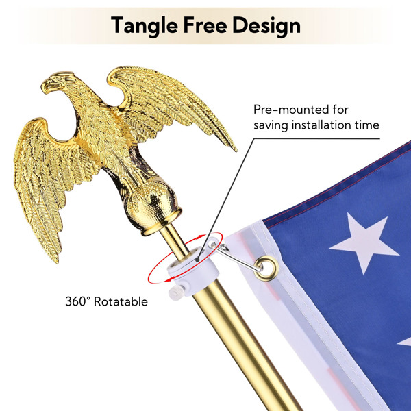 6FT Telescoping Indoor Flag Pole Kit Eagle Topper Aluminum Gold Pole with 3x5Ft Embroidered Stars US Flag & Base,Aluminum Telescoping Flagpole Indoor for Office,School(No delivery on weekends)