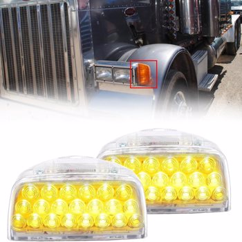 2Pcs  Fit for Peterbilt,31 LED Triangle Amber Peterbilt Turn Signal With 3 Wires Replacement Fit for Peterbilt 379 359 357 365 378 Amber Led/Clear Lens