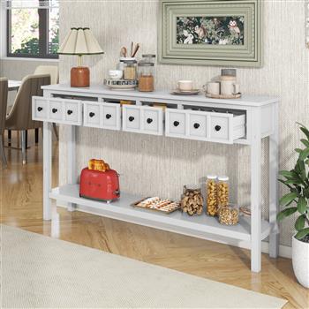 Rustic Entryway Console Table, 60\\" Long Sofa Table with two Different Size Drawers and Bottom Shelf for Storage (Antique White)