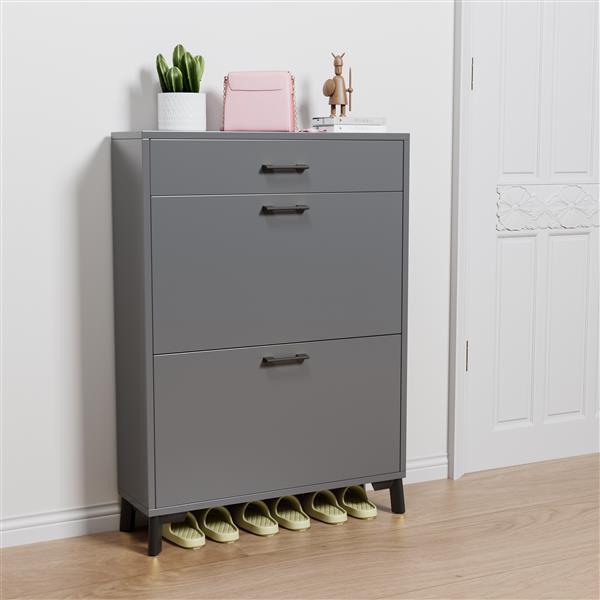 Shoe Storage Cabinet for Entryway, Free Standing Shoe Organizer with 2 Flip Drawers, Hidden Shoe Rack Storage Organizer for Doorway Hallway Closet, Gray