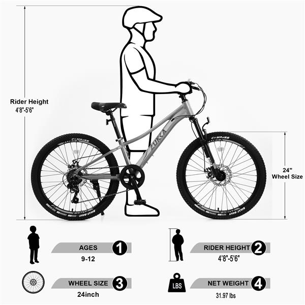 Mountain Bike for Girls and Boys  Mountain 24 inch 7-Speed bike