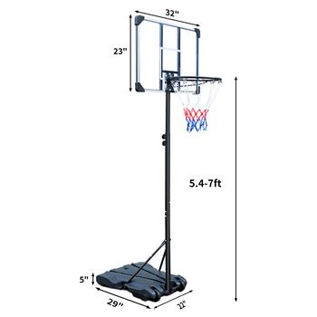 Portable Basketball Hoop Stand w/Wheels for Kids Youth Adjustable Height 5.4ft - 7ft Use for Indoor Outdoor Basketball Goals Play Set