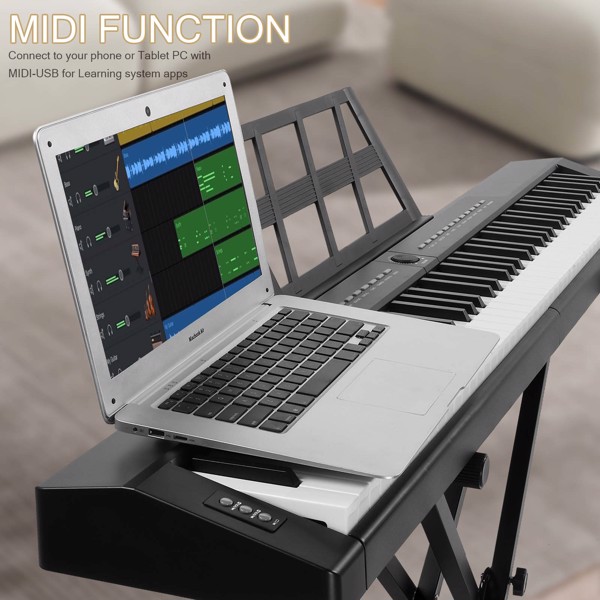 【AM not for sale 】Glarry GPP-105 88 Key Full Size Semi-Weighted Standard Keyboards Digital Piano with Dual-tube X-Shape Stand, MIDI Bluetooth, Headphone，for Piano Lover Black color