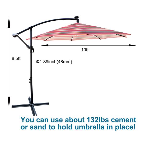 10 ft Outdoor Patio Umbrella Solar Powered LED Lighted Sun Shade Market Waterproof 8 Ribs Umbrella with Crank and Cross Base for Garden Deck Backyard Pool Shade Outside Deck Swimming Pool