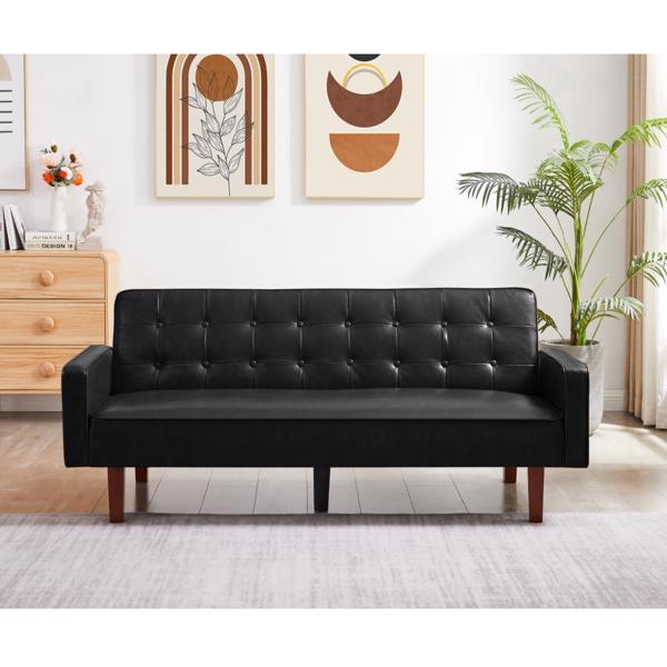 Black Convertible Double Folding Living Room Sofa Bed, PU Leather, Tufted Buttons, Suitable for Living Rooms And Bedrooms