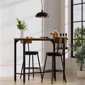 Wood Top Metal Base side table  Industrial Bar Table with two chair--Adjustable table base Bistro Whiskey Pub Table,47.44\\"W x 15.75\\"D x 35.43\\"H