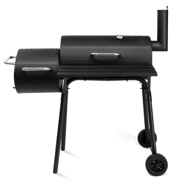 Barrel Charcoal Grill with Offset Smoker, All Metal Outdoor Smoker with Side Table and Wheels for Outdoor Garden Patio and Backyard Cooking