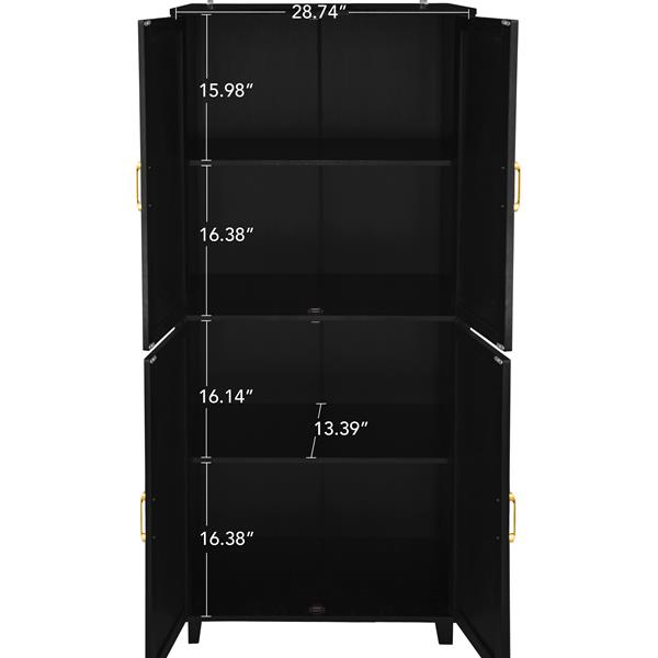 4 Door Cabinet, with 4 Adjustable Inner Shelves, Storage Cabinet