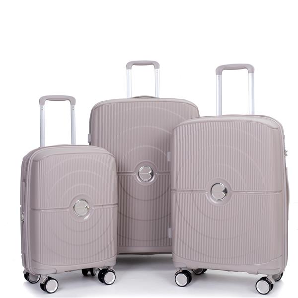 Expandable Hardshell Suitcase Double Spinner Wheels PP Luggage Sets Lightweight Durable Suitcase with TSA Lock,3-Piece Set (20/24/28) , Griege