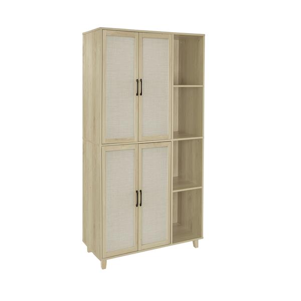 4 Door Cabinet with 4 Shelves with 4 Adjustable Inner Shelves, Storage Cabinet