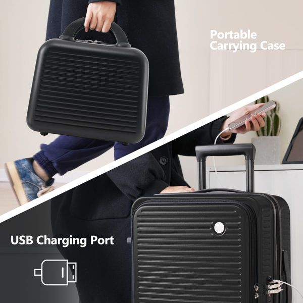 Carry-on Luggage 20 Inch Front Open Luggage Lightweight Suitcase with Front Pocket and USB Port, 1 Portable Carrying Case