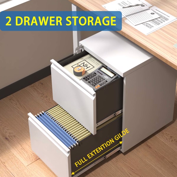 2 Drawer Metal Mobile File Cabinet, Rolling File Cabinet with Lock for Hanging Legal/Letter/A4 Size,Fully Assembled Except Wheels 