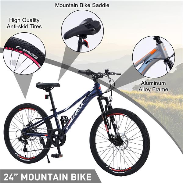 Mountain Bike for Girls and Boys  Mountain 24 inch 7-Speed bike