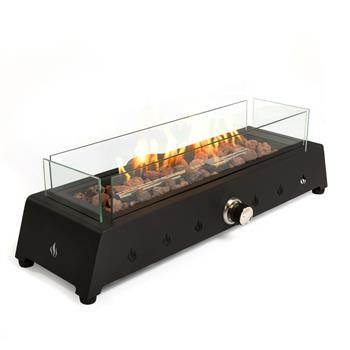 28 inch Tabletop Fire Pit, Propane Gas Fire Pit with Quick Connect Joint, Glass Wind Guard and Lava Rock, Outdoor Portable Tabletop Fire Pit