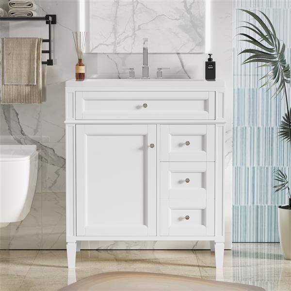 30'' Bathroom Vanity with Top Sink, Modern Bathroom Storage Cabinet with 2 Drawers and a Tip-out Drawer, Single Sink Bathroom Vanity