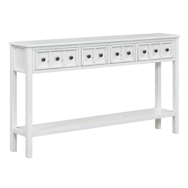 Rustic Entryway Console Table, 60" Long Sofa Table with two Different Size Drawers and Bottom Shelf for Storage (Antique White)