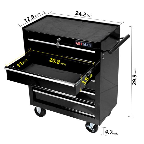 5 DRAWERS MULTIFUNCTIONAL TOOL CART WITH WHEELS-BLACK