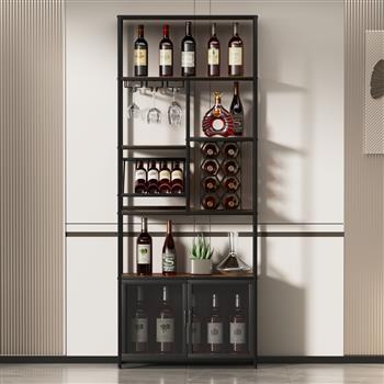 82.7\\" Industrial Standing Wine Rack with Glass Rack Tall  Floor Bar Cabinet