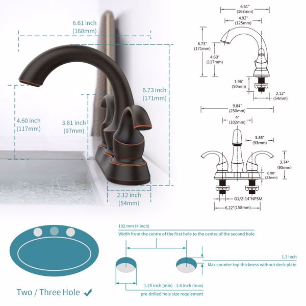 Bathroom Faucet 2-Handle Oil Rubbed Bronze with Aerator, Swan Style 4-inch Centerset Vanity Sink with Pop-Up Drain and Supply Hoses, FR4075-ORB