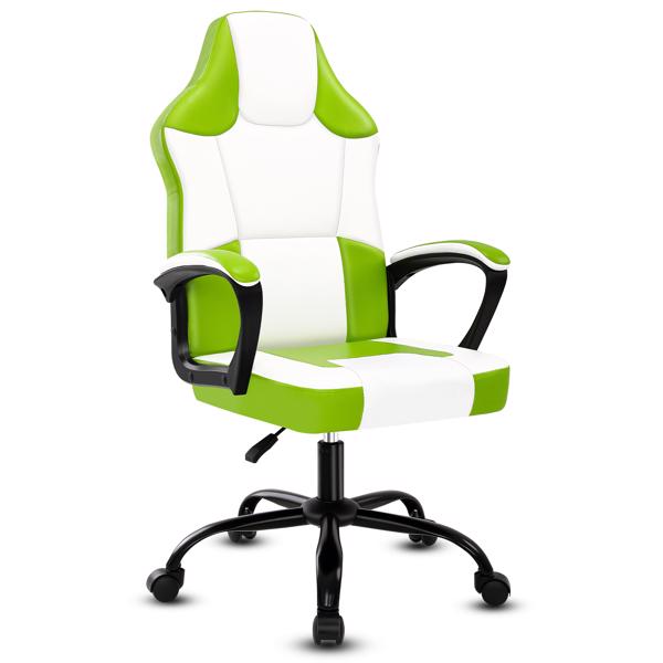 Computer Gaming Chair, Video Game Chairs with Breathable PU Leather, Comfy Swivel Seat, Height Adjustable Computer Chair, Racing E-Sport Gamer Chair for Adults and Teenagers, Green