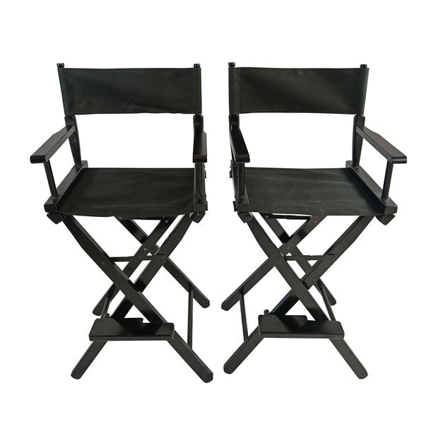 Casual Home Director's Chair, Black Frame/Black Canvas,Suitable for adults, foldable style, 2pcs/set  populus