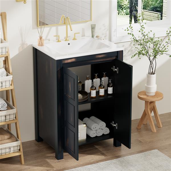 24x18x34 Inches Vintage Style Small Bathroom Vanity Combo with Ceramic Sink, 2 Soft-close Doors