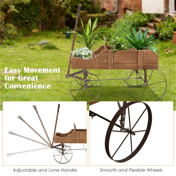 Wooden plant frame with wheels, Brown planting pot