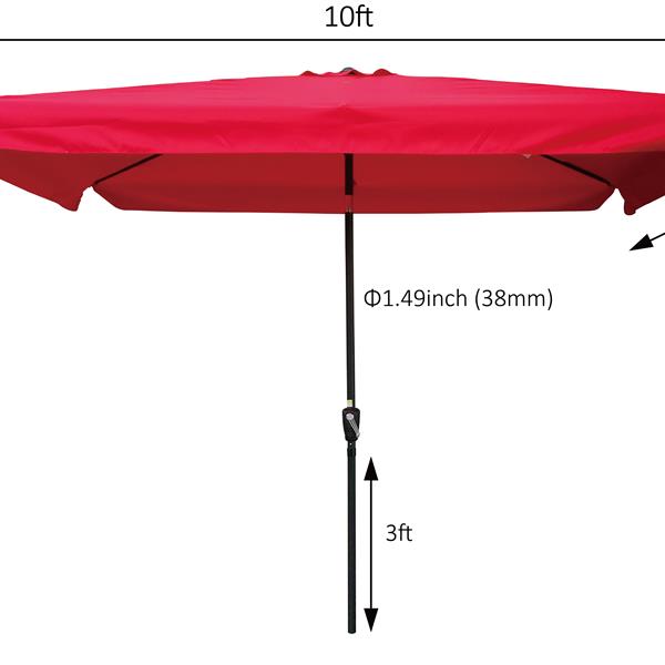 10 x 6.5ft Rectangular Patio Umbrella Outdoor Market Umbrellas with Crank and Push Button Tilt for Garden Swimming Pool Market