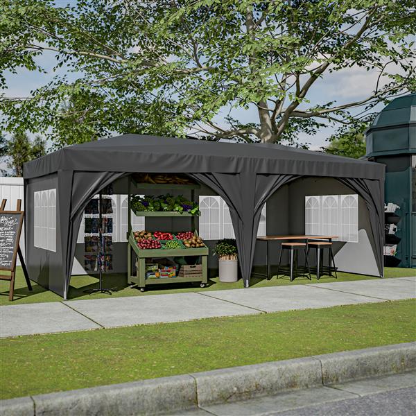 10'x20'Pop Up Canopy Outdoor Portable Party Folding Tent with 6 Removable Sidewalls + Carry Bag + 6pcs Weight Bag Beige Black