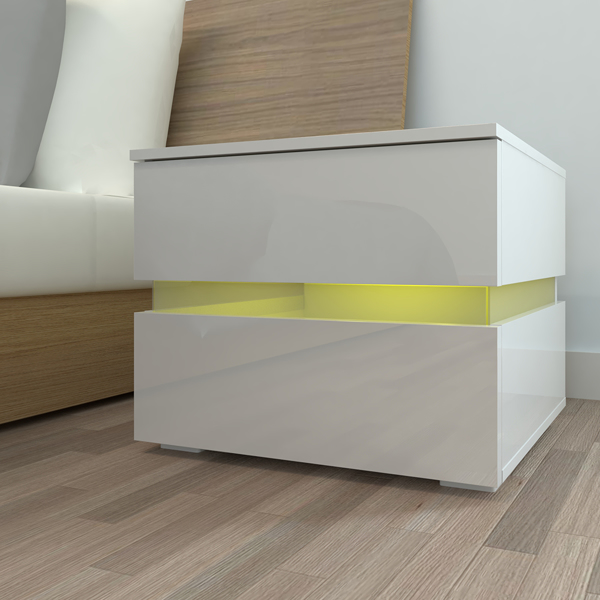 RGB LED Double Side Cabinet Bedside Table White