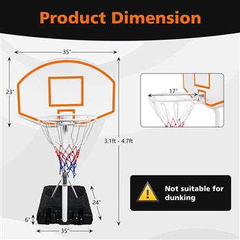 Poolside Basketball Hoop Portable Swimming Pool Basketball System Height Adjustable 3.1ft-4.7ft with 36\\" Backboard for Indoor Outdoor Use Orange