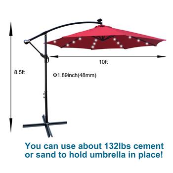 10 ft Outdoor Patio Umbrella Solar Powered LED Lighted 8 Ribs Umbrella with Crank and Cross Base for Garden  Outside Deck Swimming Pool