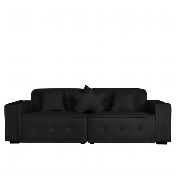 Black, Velvet cloth Modern Indoor Sofa With Three Pillows, 93.50"*35.23"*30.70"