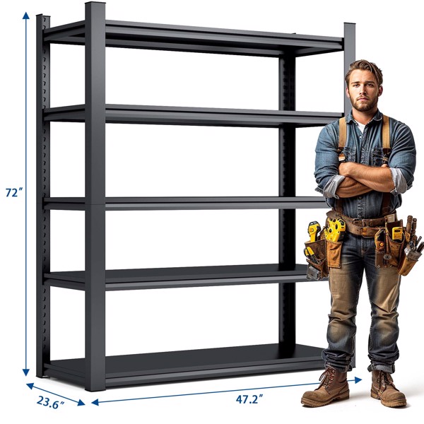 72"H 5 Tier Metal Shelves for Storage Garage Shelving 2000LBS Heavy Duty Storage Shelves Adjustable Garage Shelf Industrial Shelving Unit Storage Utility Rack,47.2"W*23.6"D*72"H,Black